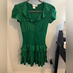 Green satin dress